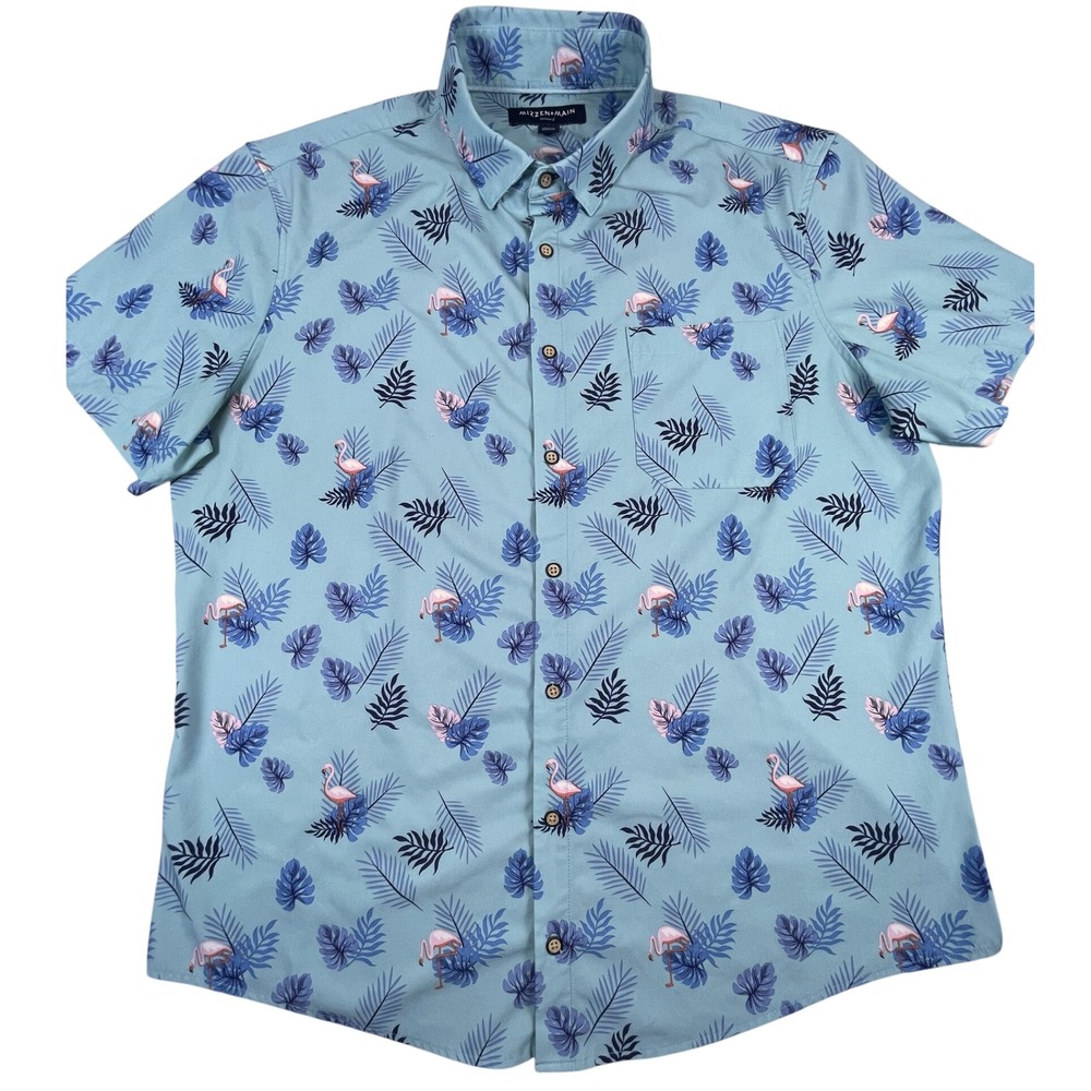 Mizzen+Main Button Down Mens XL Trim Leeward‎ Flamingo Tropical Performance